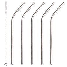 라온누리 웰메이드 스텐 빨대 실버 기역자형 215mm 5p + 브러쉬 세트, 5개, 1세트