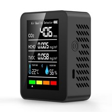 [MOJOO 공기질 모니터] 포름알데히드/TVOC/이산화탄소 감지 + 온습도계 새집증후군 대비 실시간 공기질 측정기 (신가구 건강선물/대형액정), 1개, 블랙 컬러