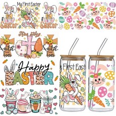 Easter Bunny UV DTF Cup Wraps Happy Uvdtf Rub on Transfer Films Decals 5 Sheets Orange Rabbit Egg, Bunny B