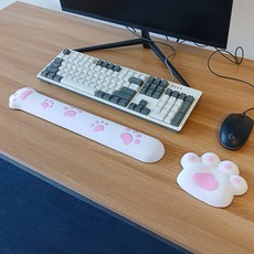 [소중한가족] 냥냥젤리 키보드 마우스 손목 받침대 팜레스트 쿠션 보호대, 1세트, 마우스+키보드 화이트
