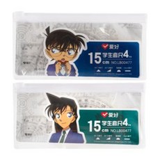 名偵探柯南 柯南 尺繪圖四件套組 小蘭 直尺 文具 刻度尺 文具組 三角板 三角尺 量角器 繪圖用品 繪圖尺, 1個, 柯南-15CM量角器套組-2款外袋隨機出, Clear