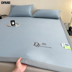 DFMEI 新款高端夏季涼蓆冰絲席三件套可水洗牀笠款空調席1.5m_1.8米夏天, DL刺繡-牀蓆款-天空藍