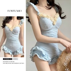 連體泳衣 花邊平角吊帶 夏網紅顯瘦保守 新款小清新泳裝