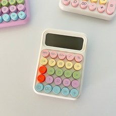 BAGEL蓓果 計算機 復古柔性鍵盤 太陽能計算機 大按鍵 減壓 機械按鍵手感 辦公用品文具桌上型, 1個, 月光白, 多巴胺色