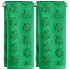 성 패트릭의 날 핸드 타월 3팩 그린 화이트 클로버 토끼풀 100% 면 장식 욕실 타월 세트 건조 청소 요리 일상용 34.5 x 74.1cm(13.7 x 29.5인치, Shamrock 8