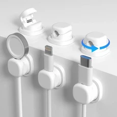 6pcs 접착식 데스크탑 케이블 정리기 회전식 조절 가능 책상 아래 와이어 홀더 미끄럼 방지 벽걸이형 코드, 02 White