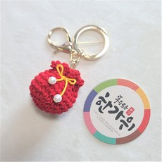 뜨개 DIY 앙증맞은 복주머니키링 동영상첨부 10개분량 패키지 설선물 복주머니뜨기, 빨강, 1개, 기본셋트(실+도안)