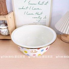 第2代 加深三件套搪瓷盆 附保鮮蓋 彩虹圓點笑臉設計, 1個, 彩虹圓點卡通笑臉搪瓷盆 無蓋 ,24CM口徑-2.5L容量 11CM高