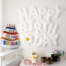 해피제이니 생일이벤트 풍선 레터링 가랜드 레인보우 생일 파티용품 세트, 1세트, 화이트세트