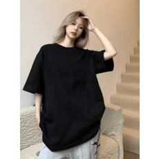YISHENG 夏季潮T 男女百搭, 2XL（建議140-155斤）, 黑色【230克純棉】【純色】