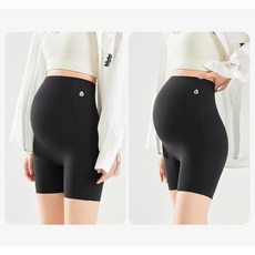 RU STUDIO 涼感無痕孕婦安全褲 薄款防走光高腰托腹三分褲 黑色