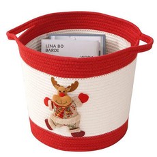 聖誕棉繩編織可摺疊簡約時尚裝飾收納筐, 馴鹿, 1個