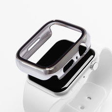 It Point Apple Watch光澤銀色金屬強化玻璃全覆蓋保護殼, 閃亮銀色