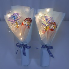 킨더조이 LED 한송이 꽃다발 2개 졸업식꽃다발, 블루