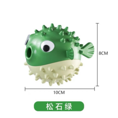 狗狗漏食潔牙玩具 可愛黃色河豚造型, 蹦蹦魚漏食玩具（綠色）, 1個