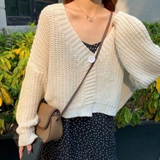 여성 하찌 루즈 니트 원버튼 굵은짜임 숏가디건 봄자켓 가디건 롱 꽈베기 루즈핏 브이넥 남자 라운드