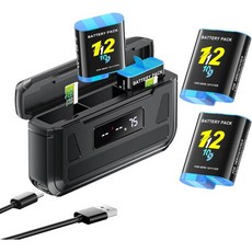 HERO12 블랙HERO11 블랙HERO10 블랙HERO9 블랙 카메라 배터리 액세서리용 HERO 12 디지털 디스플레이 배터리 충전기가 포함된 엔듀로 배터리 2팩