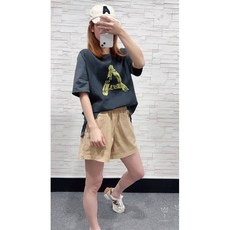 洗水棉 68149 撞色大A 水波紋棉麻拼接上衣, 1個, 墨灰