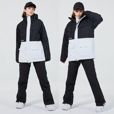스키복 보드복 남여공용 상하세트 방수 방풍 보온 편안한 패션 커플 색상, 블랙+화이트+블랙, 1개
