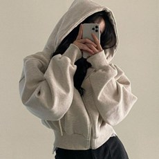[핀도트]여성 캐주얼 후드티 루즈핏 기모 겨울 크롭 후드 집업