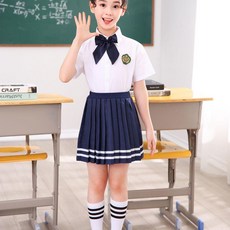 超值 兒童合唱演出服中小學生班服英倫風歌詠朗誦比賽服男女童畢業禮服 副廠商品, 女款短袖單上衣配藏藍蝴蝶花,180