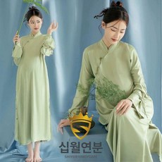 만삭촬영의상 셀프 기념촬영 투피스 만삭촬영 촬영, 청색 치파오 A