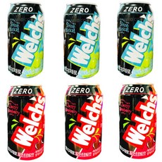 웰치 제로 탄산 음료 샤인 머스캣 맛 캔 체리 스트로베리 포도 2종 세트 3캔+체리 3캔, 355ml