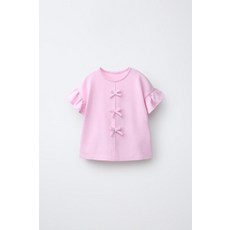 국내배송 ZARA 자라 아동 키즈 주니어 리본 프릴 티셔츠 파스텔 제비꽃 4012557655 1802364