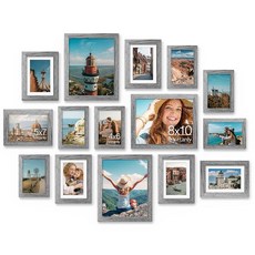Vittanly 15팩 사진 프레임 콜라주 벽 장식 다양한 사이즈 20.3x25.4cm(8x10인치) 3개 12.7x17.8cm(5x7인치) 6피스 및 10.2x15.2c, 회색