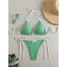 2025年新款比基尼綠色泳衣女士沙灘海邊旅遊時尚分體式, 綠色,S