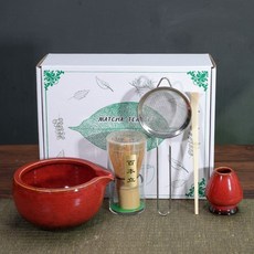 宋代點茶 陶瓷日式打抹茶套裝 竹子抹茶刷 茶筅立 日式抹茶碗陶瓷打抹茶用套裝茶筅竹子抹茶刷百本立宋代點茶道禮盒 台灣出貨, 窯變紅抹茶碗五件套(厚)+彩盒, 1個