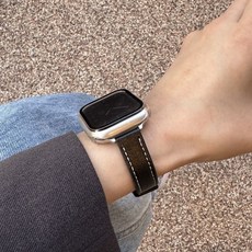 플레인리 애플워치 호환 가죽 스트랩 원터치 자석 밴드, 블랙, 1개