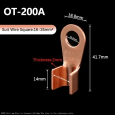 OT 시리즈 와이어 터미널 빨간색 구리 베어 코 러그 크림프 오픈 마우스 케이블 커넥터 스플라이스 100A, 07 200A, 07 1 piece