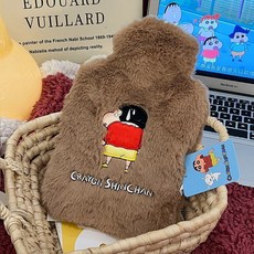 卡通熱水袋 注水熱水袋 蠟筆小新熱水袋注水防爆加厚小大號毛絨可愛學生暖手袋肚子暖水袋 卡通暖水袋 冬季暖水袋, 1個, [1000ml]棕色蠟筆小新[無吊牌]