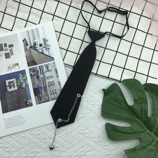 愛心鏈條黑色領帶jk女款原創設計日系學生學院風免打短款飾品男潮愛心鏈條領帶默認顏色