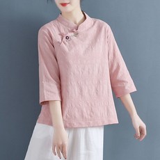 여성 봄여름 빈티지 면마 자카드 미니멀 우아한 저고리