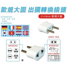 Dr.AV 歐規大圓出國轉換插頭 歐規轉接頭【UTA-48B】, 1個