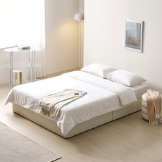 라자가구 스테이플 파운데이션 무헤드 침대 프레임 S/SS/Q/K/LK +잇템 독립 매트 (헤드 선택), PU 가죽_크리미화이트