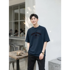 디한스 프린팅 순면 루즈핏 남녀공용 캐주얼 반팔티