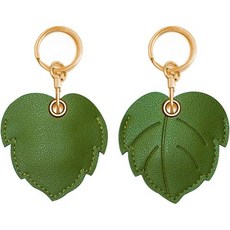 캐치 온 2팩 가죽 에어태그 키체인 케이스 홀더 귀엽고 귀여운 액세서리 에어태그용, Green Maple Leaf