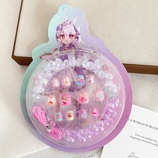 兒童穿戴甲 立體浮雕美甲貼 可愛女孩可拆卸果凍膠指甲片, 1個, 7-小兔美甲貼【紫白珠】