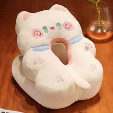 귀여운 동물 디자인의 편안한 낮잠 베개 사무실 디자인 인체공학적 지지 머리 목 플러시 소재, V자 낮잠베개 - 흰고양이