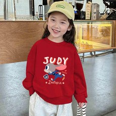 (기모선택) 키즈 맨투맨 귀여운 주디 캐릭터 어린이 긴팔 상의 아동 봄옷 남아 여아맨투맨, 120cm, 레드