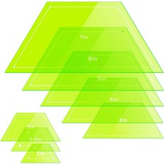 Kigley 8개 하프 헥사곤 퀼팅 템플릿 및 자 1개1.5234567인치 아크릴 커팅 패턴 DIY 재봉 공예녹색용 솔기 허용량 1개 포함