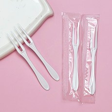 일회용 플라스틱 포크 개별포장 과일포크 미니 디저트 포크, 100개, 플라스틱 포크 화이트