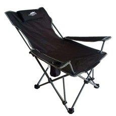 누울 수 있는 캠핑 낚시 의자 접이식 발받침 안락 체어, 1인용, 블랙 원단 대형 좌식