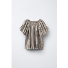 국내배송 자라 ZARA 플리츠 티셔츠 - 베이지 989267