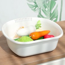 일본 사나다 후레쉬 D형 설거지통 D-5549WH 다용도 싱크대야 볼 설겆이 야채 세척, 화이트, 2개