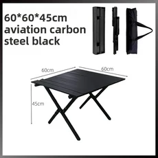 야외 휴대용 접이식 에그롤 테이블 탄소강 목재 무늬 캠핑 피크닉 장비 경량 여행 가구, 05 탄소강 블랙 60CM