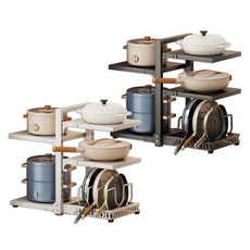 品樂生活 升級版卡扣式五層雙向鍋具架PK4351(下水槽架/檯面收納架/廚房架/書架/桌上架/鍋蓋架/調味料架), 2代 曜石黑, 1個, 5層